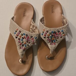 The Sak Shana Thong Flip Flop Sandals Beaded crocheted SZ 10